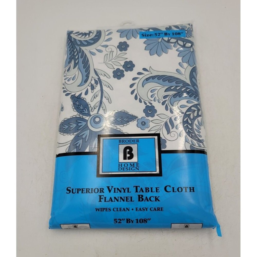 Vinyl Table Cloth Superior Flannel Back Broder Home Design 52" × 108" New A2